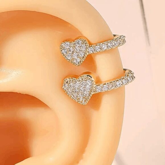 Double Heart Diamond Ear Clip - Picture 1 of 4